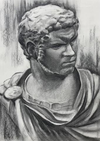 曾泓齊 - 為古代羅馬皇帝「卡拉卡拉」半身石膏胸像&mdash;鉛筆.碳精.炭筆
