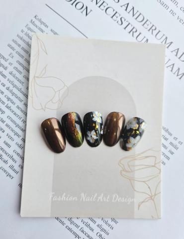 Nailqoo - 鏡面黑金手繪花