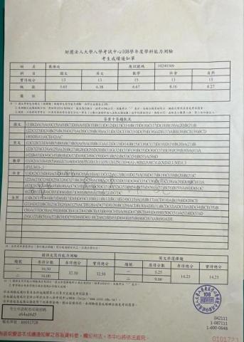 戴維廷 - 108學測成績