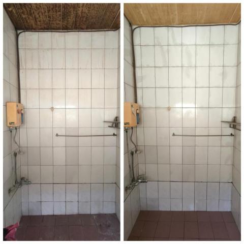 芯美清潔 - 牆面除油 左為清潔後 右為清潔後