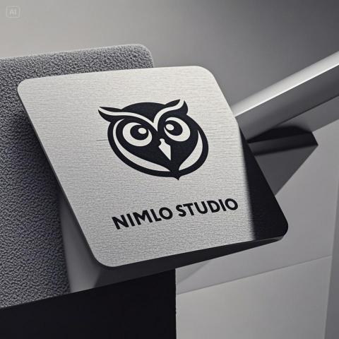 Nimmelo_studio - NIMELO STUDIO 極簡黑標 LOGO 設計
這款標誌以貓頭鷹為主視覺，採用極簡黑白線條勾勒出銳利卻圓潤的眼神，象徵品牌的洞察力與創意直覺。
搭配刷金屬質感的質地模擬，呈現出高端、專業的品牌定位，極適合用於名片、文件、品牌標牌等正式商業應用。

低調卻不失識別度，簡單卻充滿態度，是NIMELO STUDIO在「設計即語言」理念下的完美詮釋。