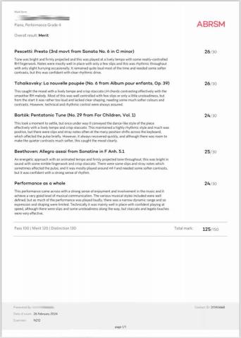 品喬老師 - 鋼琴學生考過英皇檢定