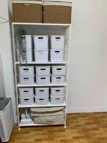 黃勵行 - 家中雜物較多可以用收納盒分類，收納盒外面寫上物品類別名稱也能更容易找到物品。