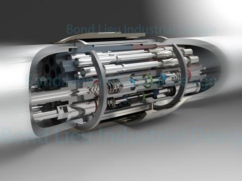 引意創合設計 - 細管空間乾濕分離水電同軸快速接頭機構，水路含雙向逆止閥設計。