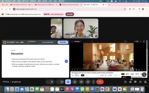 蔡佳曄 - 與學生進行線上課程，結合為學生精選的影音素材進行聽力訓練，並以客製化的投影片與學生做口語會話討論