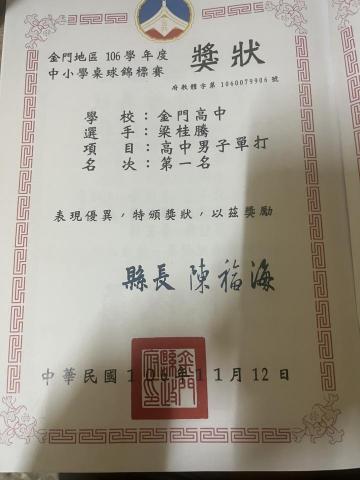 Kuei Teng - 高一時曾榮獲高中組單打第一名