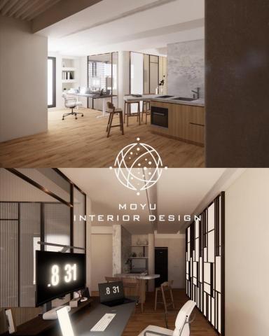 李玥萱 - 由 MOYU INTERIOR DESIGN 墨宇設計 規劃的這一處居家辦公空間，將生活與工作無縫整合，讓每一刻都自在而有秩序。

上圖為開放式格局，串聯書房、吧台與廚房，材質以溫潤木質、霧白石材為主，讓自然光穿梭其中，視覺輕盈，動線流暢。
下圖切換視角，工作區延伸至餐廳與多功能區域，格柵與玻璃結合的隔間設計，柔化分界卻保有層次，讓空間既開放又富私密感。