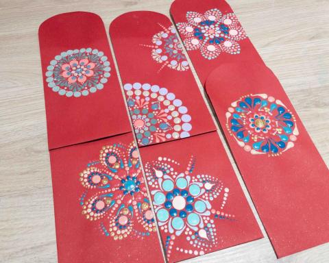 日籽空間macrame編織手作工作室 - 點點曼陀羅紅包袋 日籽空間macrame編織手作工作室 - 點點曼陀羅紅包袋