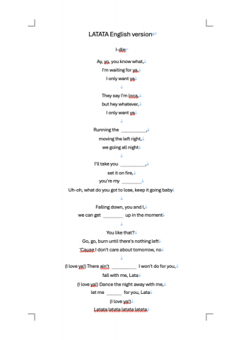 蔡昀倩Astrid - 課外英文聽力練習，將歌曲歌詞挖空，給學生練習聽歌填歌詞，培養興趣。