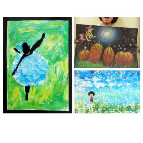 圈圈老師的美術課 - 課程中開始喜歡嘗試各種媒材的7歲小寶貝，過往只敢用能被擦掉的鉛筆畫畫。課程中從不太敢下筆，到後來可以直接運用不同媒材直接大膽作畫。