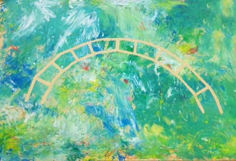 圈圈老師的美術課 - 畫家系列｜莫內的睡蓮池 | 5-6歲 | 課程時間 60分鐘
「一起走進莫內的花園，畫出充滿印象派風格的池塘。」
孩子們聽完介紹畫家莫內的故事後，一起欣賞莫內筆下的花園池水、浮動的睡蓮與閃爍的陽光，透過蠟筆打底、塗滿色彩後再加上顏料刷抹，最後一起將橋營造出來。
