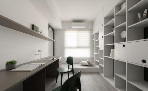 真跡空間設計 - 這是一個結合極簡設計美學與高機能儲物規劃的書房空間，適合重視專注力與生活質感的現代居住者。無論是作為工作空間、閱讀角落或靜思冥想處，皆能提供舒適與效率兼具的環境。