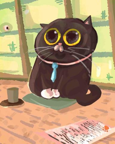 毛毛插畫 - 社畜黑貓