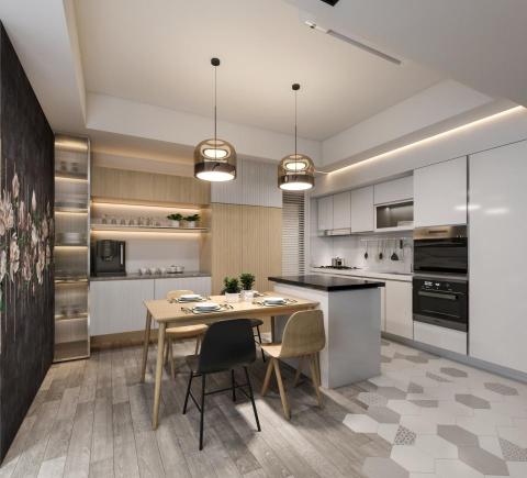 真跡空間設計 - 這是一個融合機能與美感的現代精品風空間，不僅滿足日常的料理與用餐需求，更透過材質細節與燈光層次展現居家生活的質感與品味，適合注重風格、享受生活的現代家庭或設計導向型居住者。