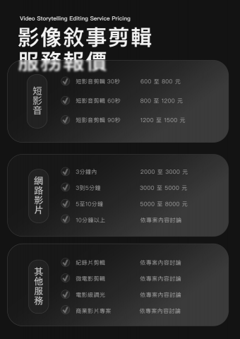 陳禹宏 - 專業影像服務報價參考
