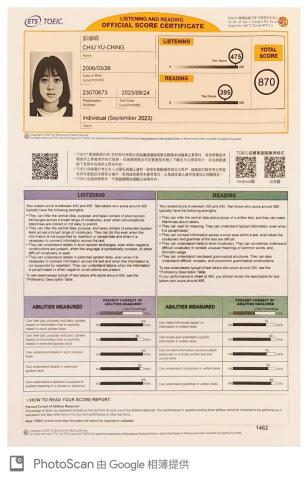 邱郁晴 - 多益成績