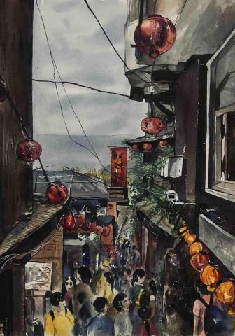 陳柏宇 - 水彩 九份老街 52*38cm