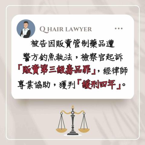 鐘晨維律師 - 販賣第三級毒品 緩刑