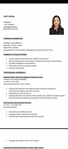 Colleen 可琳姐 - 課程中將針對您的英文簡歷做討論及修改。
問題答問練習。 （可琳姐的英文簡歷 為例）。 課程內容包括 。如何做做出一目了然吸引人目光的簡歷。