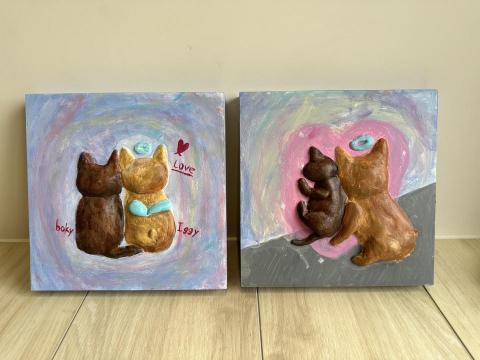 琪恩 - 複合媒材創作：陶、木版、壓克力（學生作品）