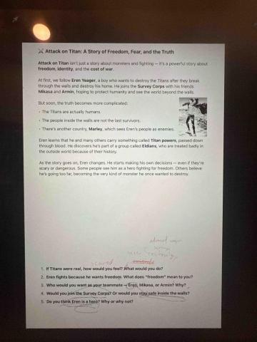 黃言琳 - 有小孩喜歡進擊的巨人，就用這個動漫來當上課主題學習英文單字，藉此開話題用英語對話。