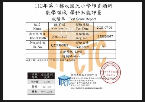 Karen Chen - 教師學科之能評量 數學科精熟