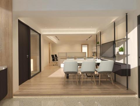 築雋室內裝修設計工程 - 渲染效果，新店辦公室-會議接待區