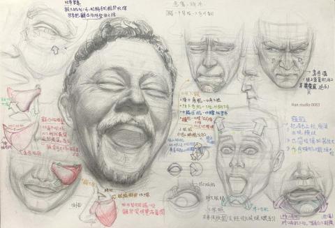 Han studio  邱柏翰 - 【想畫出喜怒哀樂？先學會「表情肌動起來」】
每張臉的表情背後，都有肌肉運動的邏輯。
這張圖，正是以「肌肉如何改變表情」為出發的結構分析。
? 剖析情緒背後如何影響面部結構
? 了解張嘴、皺眉、笑時哪些肌肉牽動了五官
? 建立畫人物時的動態觀察力與如何表現

如果你也想提升人物表現力，歡迎私訊預約上課！