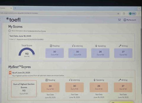 李逸安 - 托福分數