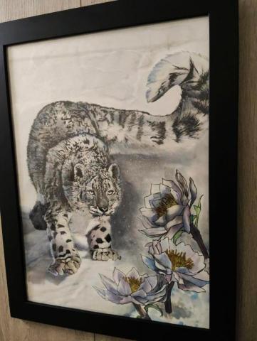 資深美術家教/繪師 佩均 - 水墨 雪豹與雪蓮