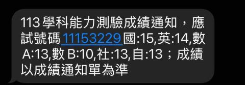 林澔穎 - 學測成績表現