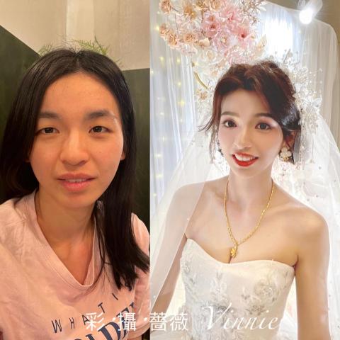 彩攝薔薇Vinnie - 婚宴造型：Befor & After，單眼皮下垂眼調整。