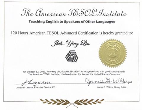 林芷瑩 - 國際英語教師證