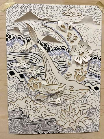 廖祁莙 - 紙雕+纏繞畫+原子筆（半立體作品）