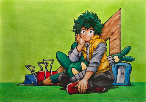 余紀浩 - 麥克筆人物插畫-二創：綠谷出久