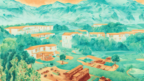 閣雅設計 - 返碑渡假村
設計者: 黃小姐
3D透視: 閣雅設計

基地位於嘉義的埤頭山，恰似國境之南的另一個縮影。每當我想起屏東的故鄉，腦海中便浮現出潮濕夏季的雨後黃昏，田野與遠方的中央山脈交織成一幅美麗的畫面，飄散著令人舒暢的山嵐。

身處異鄉的我，對於家鄉的印象愈發鮮明，心中不禁湧起一股返鄉之情。那份對故土的思念，彷彿在每一陣微風中都能感受到，讓我渴望再次回到那片熟悉的土地。 

-By 閣雅設計 