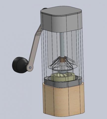 Sigma-Tek Studio/希格瑪設計+技術+製造承作 - 咖啡豆手動磨豆機 (側邊) 設計 3D 建模 (方型)