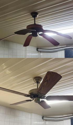 台南專業吊扇(安裝與維修) - 舊吊扇葉片嚴重變形，使用上超級危險，換新選用最新DC直流變頻。