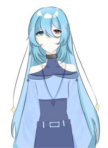 秋暮夕月 - 单人半身彩色插图