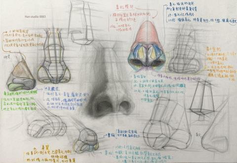 Han studio  邱柏翰 - 畫人像時，鼻子立體感是不是難表現？常常一不小心就畫得平、塌或不自然。

課程中將帶你：

●如何用幾何方塊快速抓出鼻子的立體透視

●鼻翼、鼻樑、鼻尖的結構關鍵點

●學習不同角度下的鼻型處理

適合：初學者、想提升人像寫實度的學員。

想讓你的五官素描更立體？歡迎預約課程，從「結構」開始突破瓶頸！