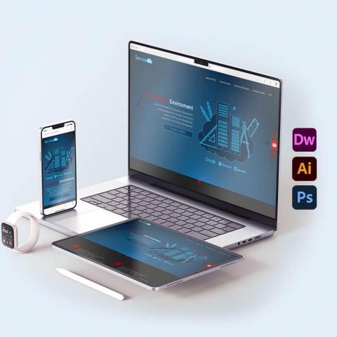 Wings XIII 聯合設計工作室 - 精誠雲端軟體電子商務網站的首版設計，運用了方格紙與建築藍圖的意象，象徵為客戶量身定制專屬的環境，並營造高端科技感的視覺效果，旨在贏得客戶的信賴。色調上選用了穩重的深藍色搭配黑灰色的斜條紋，傳遞出專業與穩定的形象。

網站設計中，企業大樓藍圖作為主視覺，三大重點分別以紅色標示在大樓頂端、中心與基底，象徵企業必須具備頂尖技術以穩固核心，進而建立紮實的基礎，並詮釋精誠能為企業創造的價值，與IDO理念相呼