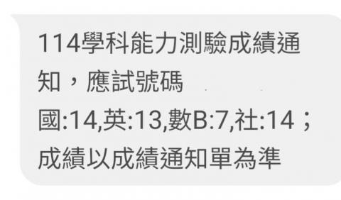 謝嘉琪 - 學測成績