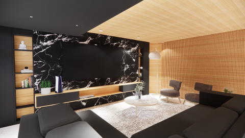 東慕創意空間設計 - 和風電視牆面設計

以沉穩的調性做基底，展現木質感與大理石的融合。