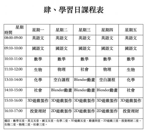 陳品融 - 獨自編撰之課表