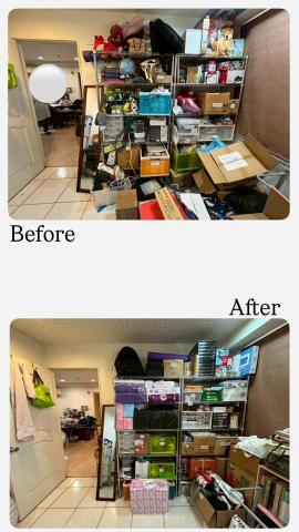 辛蒂居家整理師 - 所有物品工作與生活的混在儲藏室，經過整理分邊分類儲放，看得到總量就不會再隨意購物，地板空間出來也清爽許多!