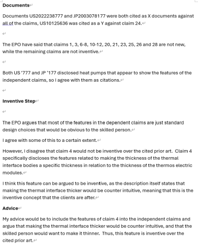 Fraser Stewart - 這是我在歐洲專利局（EPO）出具審查報告後，對一個案件的看法。我說明了其中的問題，闡述了我對這些問題的觀點，並提出了我關於如何以最佳方式取得專利的建議。
