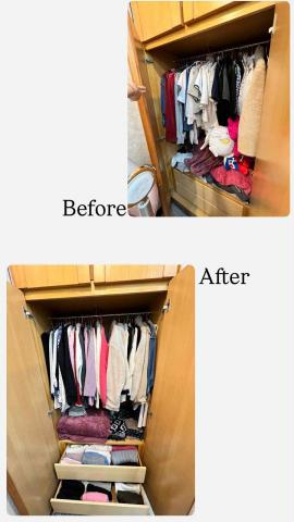 辛蒂居家整理師 - 衣櫃因子子擋住拿取衣物不方便，調整後好取許多~