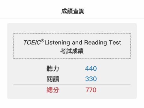 林恩慈 - 多益成績證明