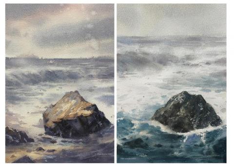 Han studio  邱柏翰 - 如何讓水彩畫出浪潮的動感？

礁石表面看似堅硬，但在水彩中，可以用色彩的透明層次與筆觸，表現出海水拍打時的流動感。

在這堂課裡，你將學到：
✔ 如何以大色塊安排出浪花與礁石的明暗對比
✔ 利用暈染與乾筆技巧，營造水面的層次
✔ 不同配色下，帶出海景的情緒氛圍

如果你也想用畫筆留住旅行與海邊的記憶，歡迎私訊預約課程，和我一起用水彩描繪專屬你的海浪故事。

