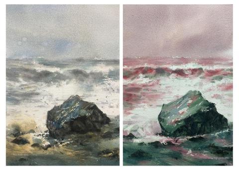 Han studio  邱柏翰 - 同一顆石頭，也能畫出四種風景。

清晨的金色、暴雨前的灰藍、靜謐的藍綠、甚至詩意的粉紅浪潮——水彩能捕捉的不只是景色，更是氛圍。

如果你也想用畫筆記錄旅行、海邊或日常的美好瞬間，這堂課會帶你從簡單的礁石開始，學會如何讓一張畫充滿氛圍的水彩畫。

沒有水彩基礎也沒關係！
立即預約上課，一步一步帶你完成第一幅海景水彩。